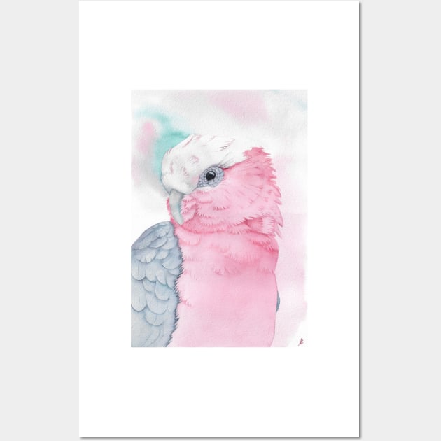 galah cockatoo pink watercolor portrait Wall Art by Oranjade0122